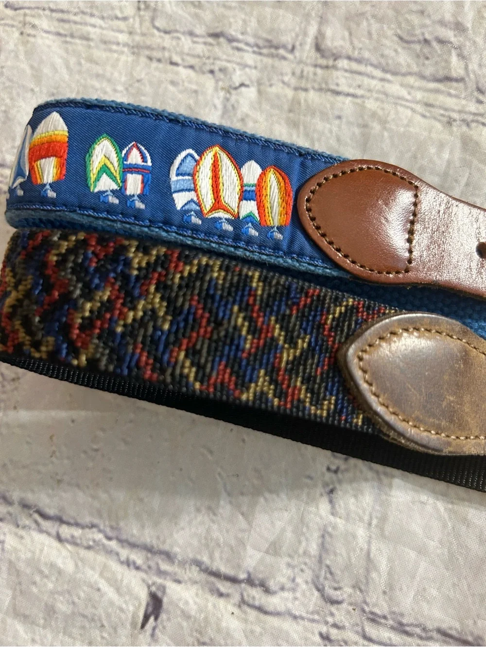 BISON BELT CO. MULTI COLORED LEATHER ACCENT & HAND MADE LEATHER BLUE BELTS